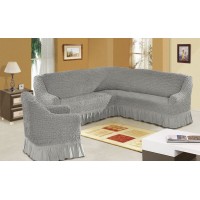 Чехол на угловой диван и кресло (Горчица, Коричневый, Кремовый, Серый) Турция