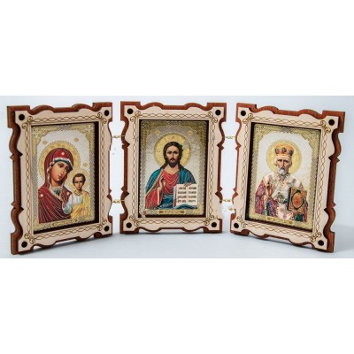 Икона тройная раскладная, дерево