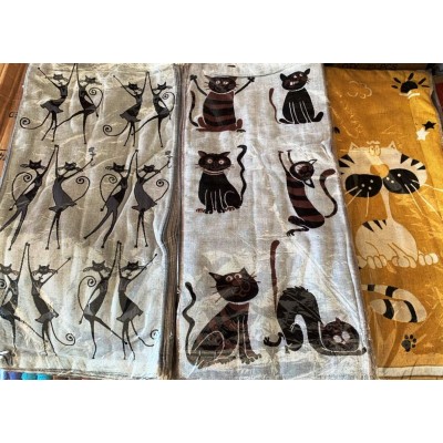 Льняные двухсторонние полотенца Коты, размер 35x70 см