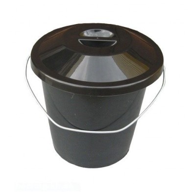 Ведро полиэтиленовое с меркой 10 литров чёрное с металлической ручкой и крышкой (ПолимерАгро)