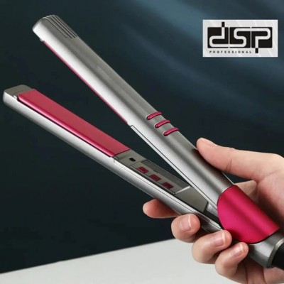 Утюг для волос DSP 10217 с возможностью регулировать температуру и защитой от перегрева, 38 Вт. Серебристый с розовым