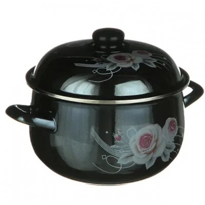 Эмалированная кастрюля 6,5 л. 24 см Helios с цветочной композицией 1348 Эмалированная кастрюля 6,5 л. 24 см Helios с цветочной композицией 1348