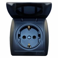 Розетка с заземлением с крышкой 16 А Acura Графит