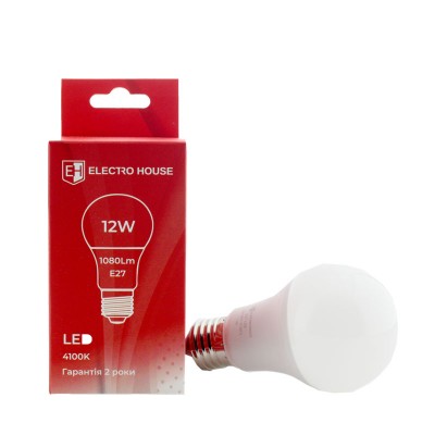LED лампа A60 E27 12 Вт 4100К