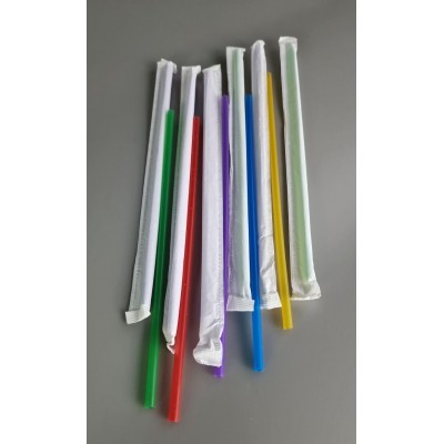 Трубочка ровная d4.8-21см в индивидуальной упаковке Микс (200 шт)