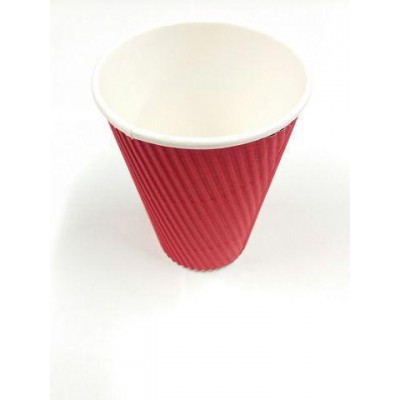 Стакан бумажный гофрированный объёмом 340 мл красного цвета 20 шт/уп. Стакан бумажный гофрированный объёмом 340 мл красного цвета 20 шт/уп.