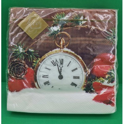 Праздничная салфетка (ЗЗхЗЗ, 20шт) LuxyНГ Праздничные часы (1 пачка)