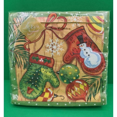 Праздничная салфетка (ЗЗхЗЗ, 20шт) LuxyНГ Новогодние рукавички(1233) (1 пачка)