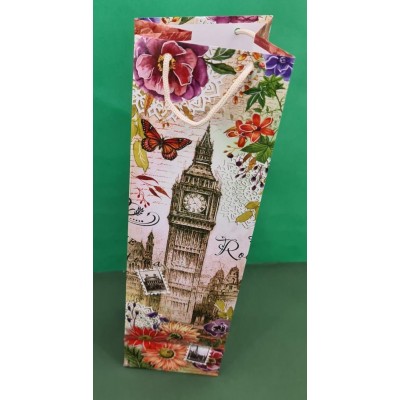 Бумажные подарочные пакеты под бутылку размер 12х9х36 12 шт./уп.