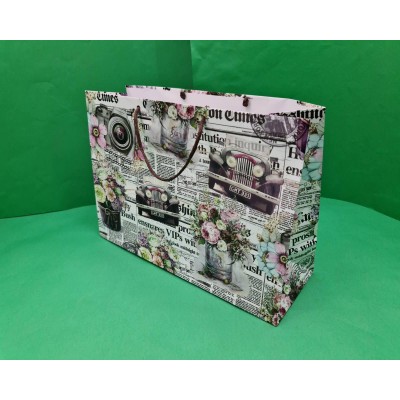 Бумажный большой горизонтальный пакет  36/22/10(артBG-100) (12 шт)