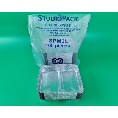 Контейнер из пищевой алюминиевой фольги двухсекционный 520 объём 320мл SPM2L 100 шт (1 пачка)