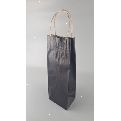 Пакет с ручками бумажный 12*35*9 Черный для упаковки бутылки  (25 шт)