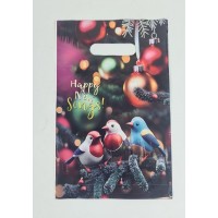 Пакеты новогодние с прорезной ручкой 20х30 "Птички" Комсерв 100 шт/уп.	