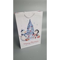 Бумажные новогодние пакеты с ручками горизонтальные 30х47х12 (009) 12 шт. праздничная новогодняя упаковка