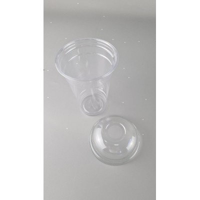 Комплект Стакан РЕТ плотный, прозрачный, 500 мл  плюс крышка купольная с отверстием (100 шт)