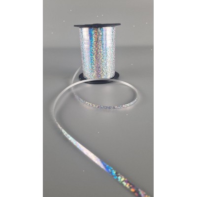 Лента для воздушных шаров и подарков 0,5 см х 111 метров серебряная голограмма (1 пачка) Лента для воздушных шаров и подарков 0,5 см х 111 метров серебряная голограмма (1 пачка)