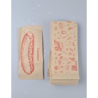 Пакет бумажный крафт бурий Уголок 90х0х210, 50г/м2, печать ХОТ ДОГ (100 шт)