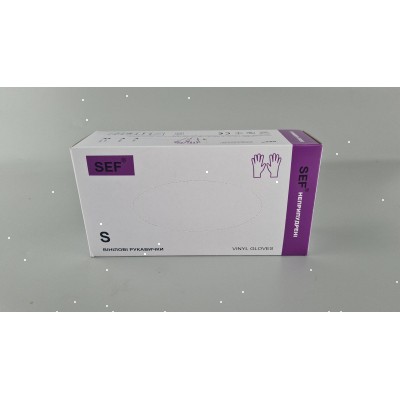 Перчатки Винил белые (100шт) размер S  SEF (1 пачка)