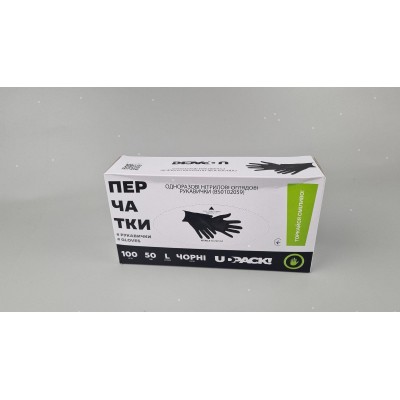Перчатки Нитрил Черные (100шт) розмер L (3,5грм) (1 пачка)