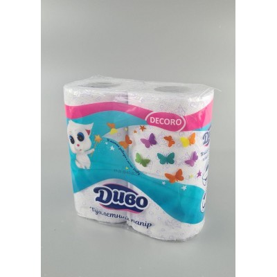 Туалетная бумага(2слоя)  белая с фиолетовым тиснением (а4) Диво DECORO (1 пачка)