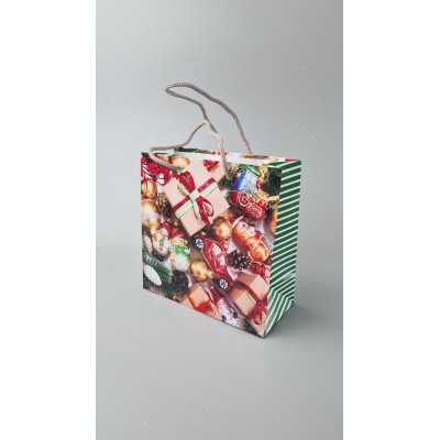 Новогодние, бумажные ,подарочные  пакеты с ручкой Чашка 16/16/8-026 (12 шт)