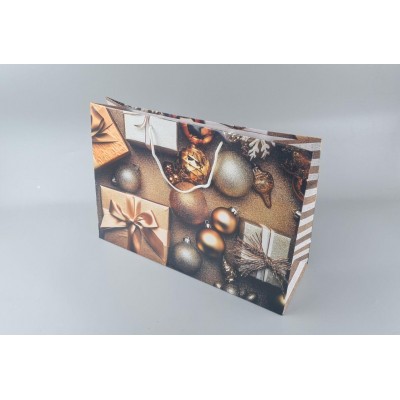 Картонные пакеты с ручками Гигант горизонтальные Новогодние  46*33*15-013 (12 шт)