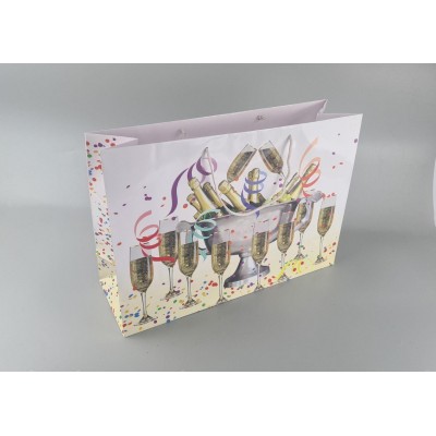 Картонные пакеты с ручками Гигант горизонтальные Новогодние  46*33*15-014 (12 шт)