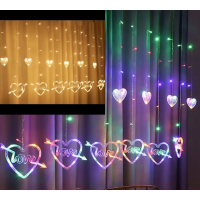 Новогодняя светодиодная Гирлянда Штора Сердца "Love" 120Led 3 х 0,7 м (Теплый Белый, Мульти) 