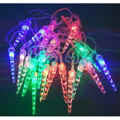 Новогодняя Гирлянда Нить 20 Led-Лампочек Фигурки Прозрачные Сосульки Мульти (o-17a)