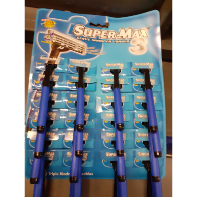 Станок одноразовый мужской Super Max 3 (плавающая головка, с резиновой ручкой, в комплекте 5 станков, Индия)
