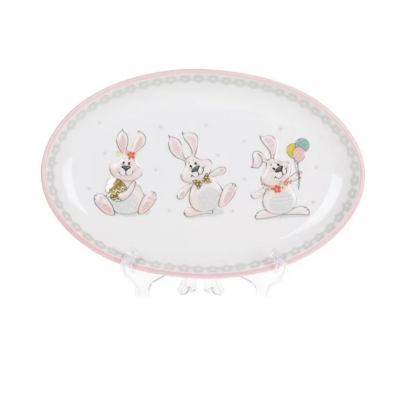 Керамическое овальное блюдо (29см) с объемным рисунком*Весёлый кролик*