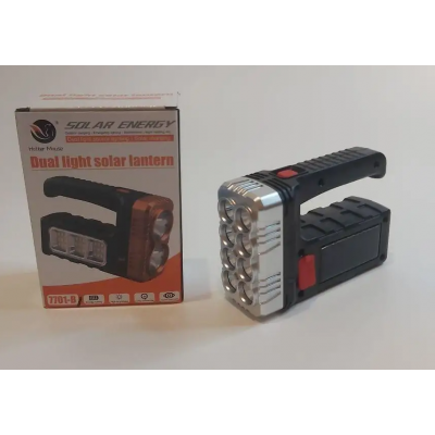 Фонарик ручной аккумуляторный на солнечной батарее с функцией Power Bank Solar Energy 7701-B XPE+COB