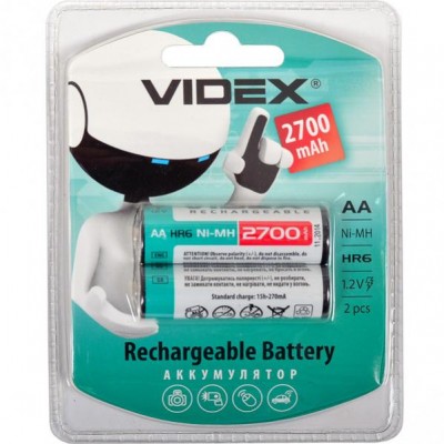 Аккумуляторы VIDEX АА ,перезаряжаемые, мин.работа 2700 mAh 1,2 V