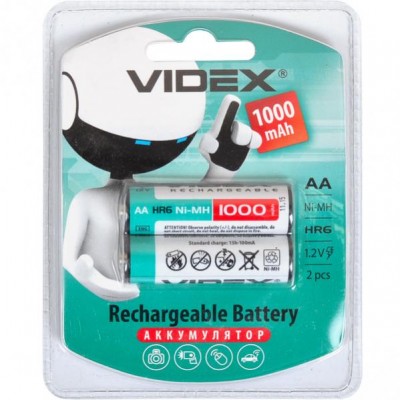 Аккумуляторы VIDEX АА 1000 1,2V, минимальная работа 1000 mAh