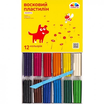 Пластилин восковый "Малята" 12 цветов, 120 г "Гамма" (110477)