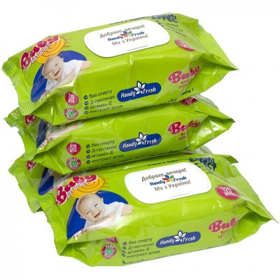 Влажные салфетки "Handy Fresh", baby antibacterial, 120 шт. с клапаном, 114432
