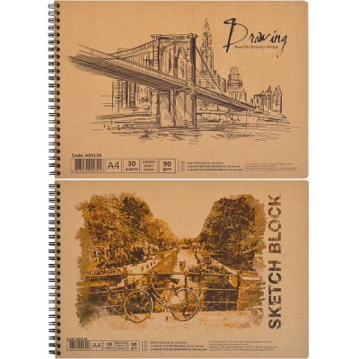 Альбом для рисования А4 "KRAFT" 30 листов  коричневые, спираль, 95517