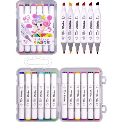 Фломастер двухсторонний 12 цветов "Art -Marker" в пластиковом боксе, 106929