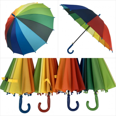 Зонтик-трость для школьников, на 16 спиц "радуга" полуавтомат. 3107 Венгрия