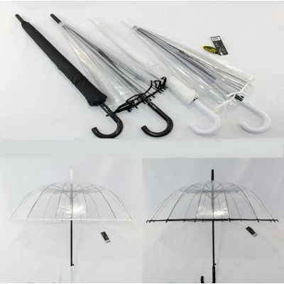 Прозрачный зонтик трость на 16 карбоновых спиц  "антиветер" 688