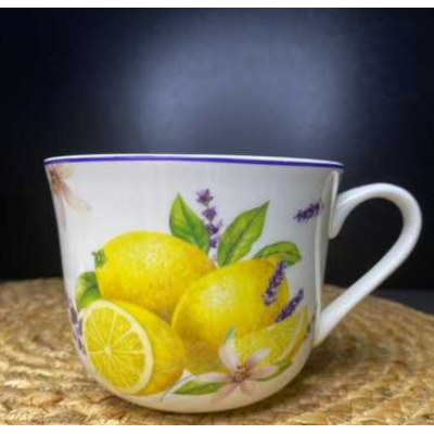 Чашка фарфоровая (500мл) Лимон, тонкостенный фарфор, производство Lefard 