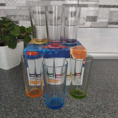 Набор  высоких стаканов (250мл)с цветным дном