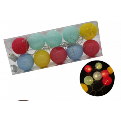 Гирлянда шарик – цветной микс. (прозрачный шнур) 10 ламп теплый цвет (2,5м), 36211