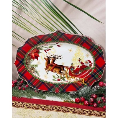 Фарфоровое овальное блюдо 35*25*2,5см * Christmas story* Серия*Шотланка*