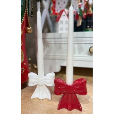 Керамические подсвечники в форме банта(белый и красный) (в подарочной уп)