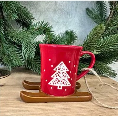 Фарфоровая чашка кофейная (200мл)Сани красные