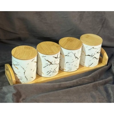 Набор банок 4шт на бамбуковой подставке для сыпучих продуктов (400мл)