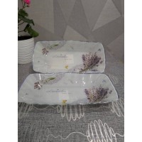 Стеклянное прямоугольное блюдо (28см) Лаванда