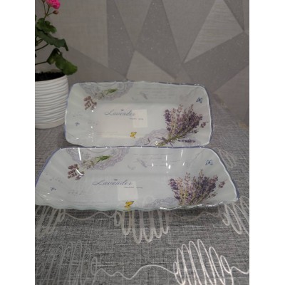 Стеклянное прямоугольное блюдо (28см) Лаванда