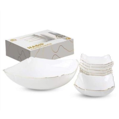 Набор салатников1+6 из стеклокерамики квадрат с золотым ободком Набор салатников1+6 из стеклокерамики квадрат с золотым ободком